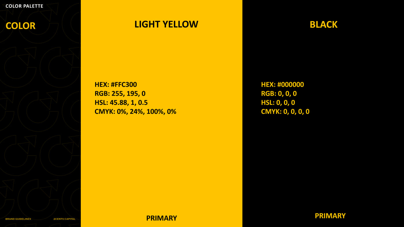 2Cents Capital brand guideline slide — frame 16