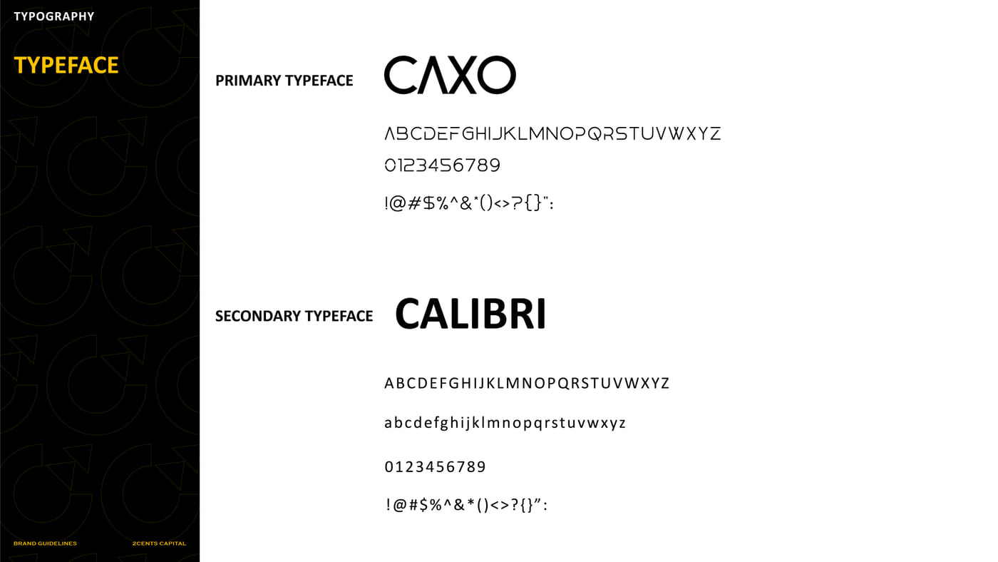 2Cents Capital brand guideline slide — frame 18
